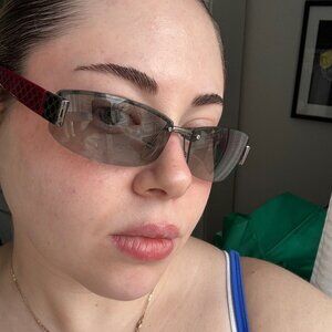 Gucci GG Silver/Burgundy Light Black Lenses Unisex Sunglasses Y2K Vintage